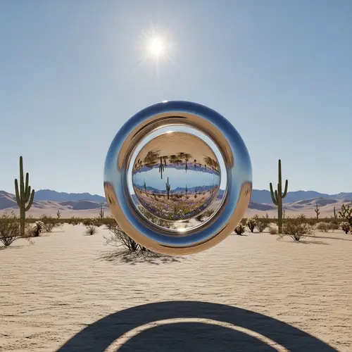 Surreal Metal Object Reflecting Desert & Landscape
