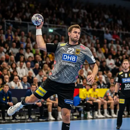 Intense Handball Action: DHB Germany Player Scores Goal