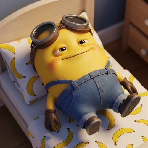 Cute Yellow Minion in Bed | Joyful Scene with Banana Sheets