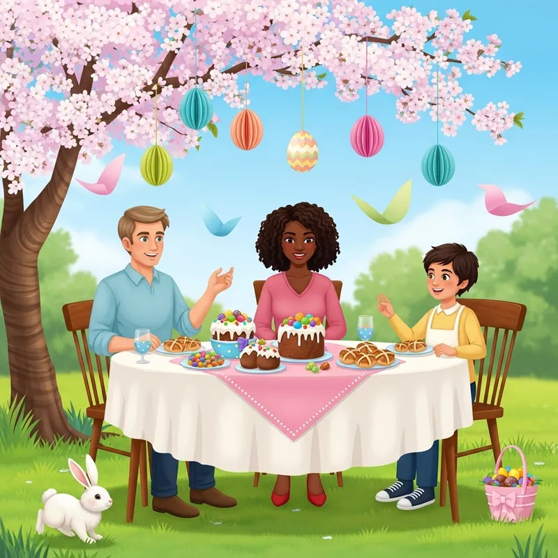 Peaceful Easter Sunday Gathering Under Cherry Blossom Tree Peaceful Easter Sunday Gathering Under Cherry Blossom Tree