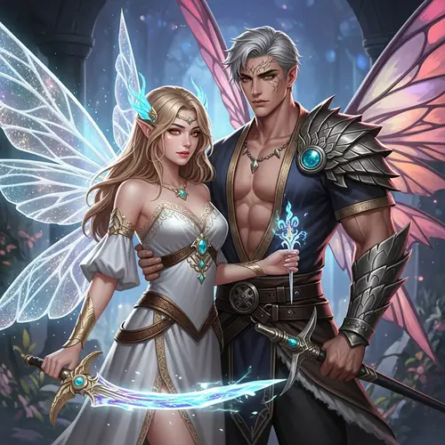 Enchanting Fantasy Illustration: Woman & Winged Man