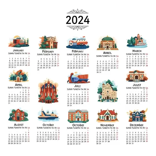 2024 Wall Calendar with Unique Graphics | Monthly Events & Holidays