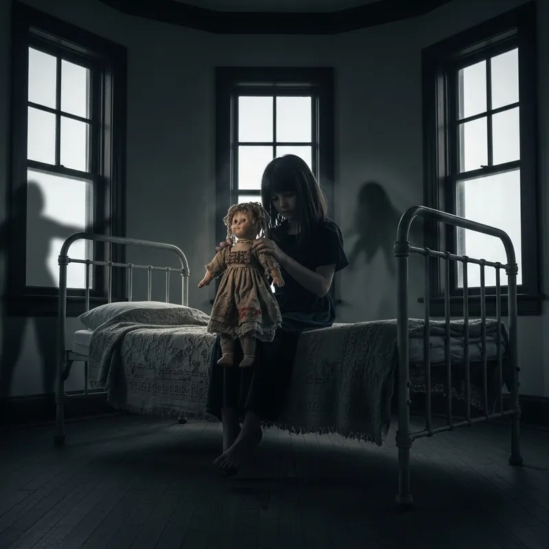 Spooky Black Ghost in Haunted Lighthouse with Doll