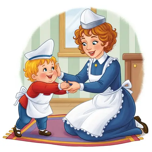 Caucasian Nanny Playing with Child | Joyful Children's Book Illustration