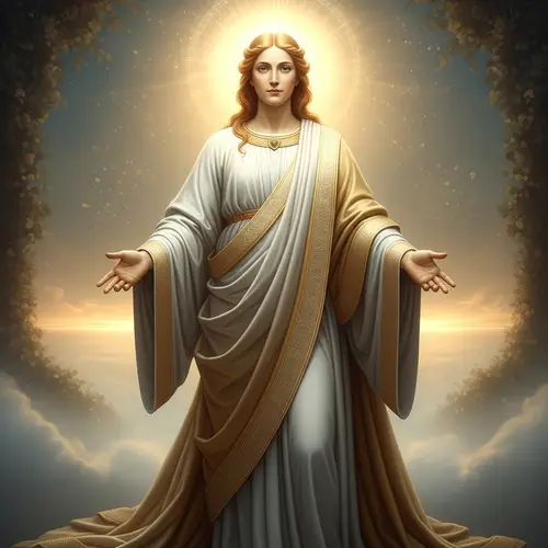 Divine Figure with Celestial Aura in Tranquil Setting