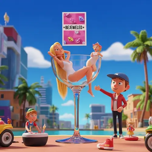 Blonde Woman in Swimsuit Inside Champagne Glass - Bejeweled Poster