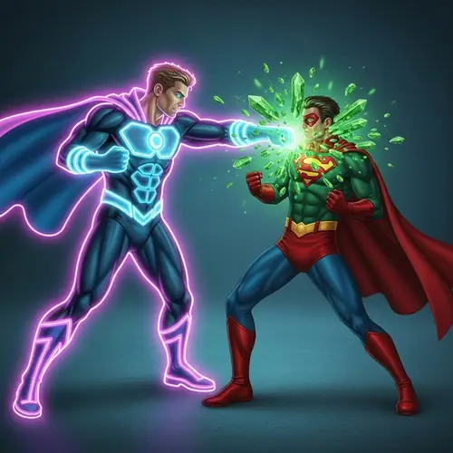 Neon Man Punching Superman with Kryptonite Hand