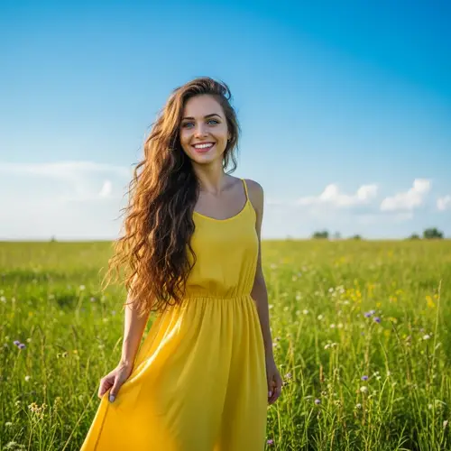 Beautiful Girl with Long Wavy Brown Hair