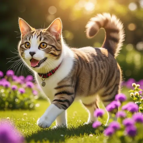 Unique Cat Dog Hybrid Creature in Sunlit Garden