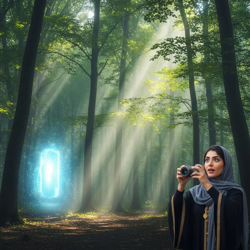 Mystical Forest Scene with Glowing Portal