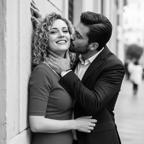 Passionate Embrace in Black & White | Italian Romance Scene