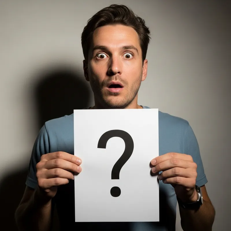 Surprised Caucasian Man Holding Question Mark