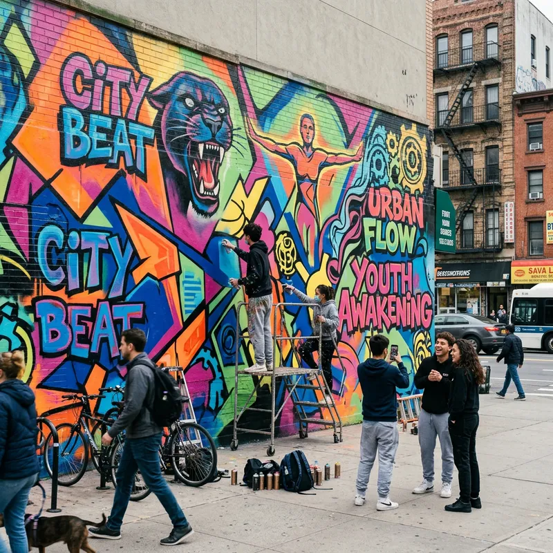 Dynamic Street Mural: Bold Graffiti Art in Urban Culture