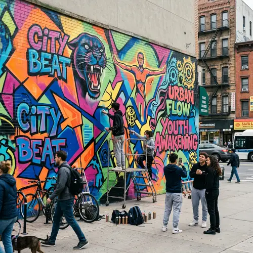 Vibrant Street Mural with Graffiti Art in Urban Culture