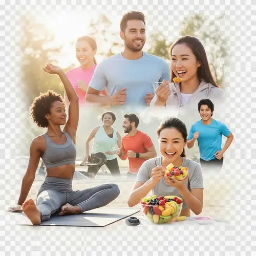 Smiling Diverse Group Embracing Healthy Activities | Radiant Scene