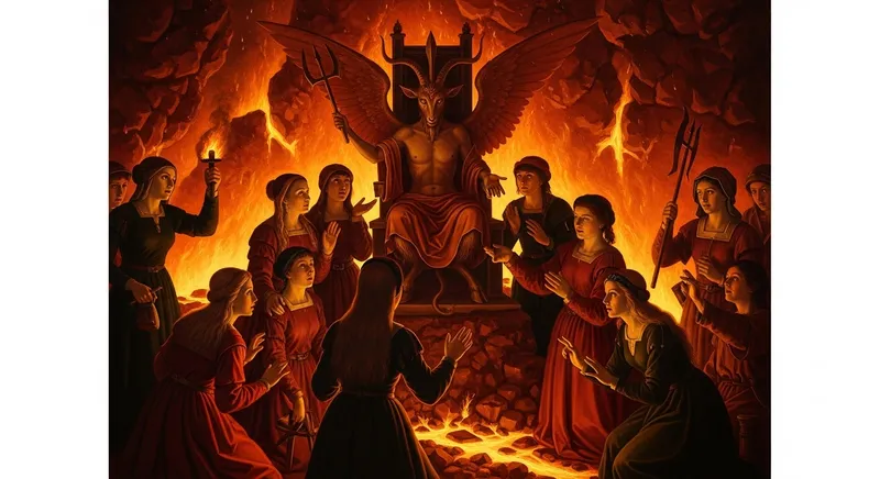 Fiery Underworld Gathering of Women and Teenagers Worshipping Baphomet