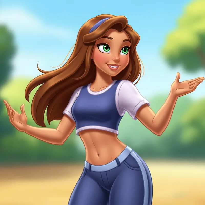 Charming Animated Girl with Green Eyes and Fit Physique Charming Animated Girl with Green Eyes and Fit Physique