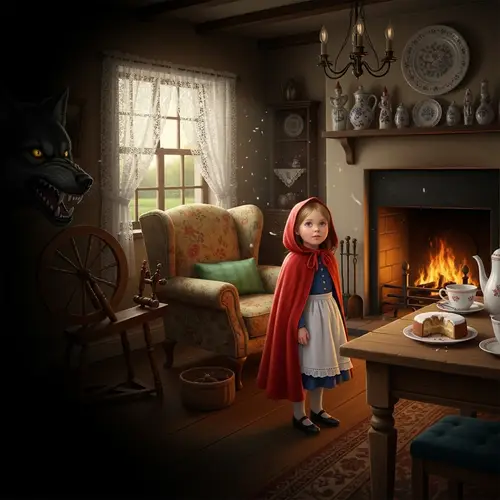 Little Red Riding Hood at Grandma's: Intriguing Scene with a Wolf