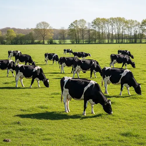 Black and White Dutch Cows Grazing in Greenfield