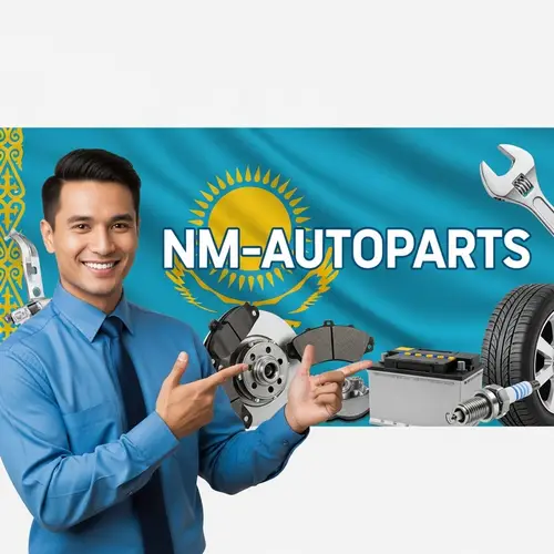 NM-Autoparts Banner | Auto Parts Salesman in Kazakhstan Flag Background