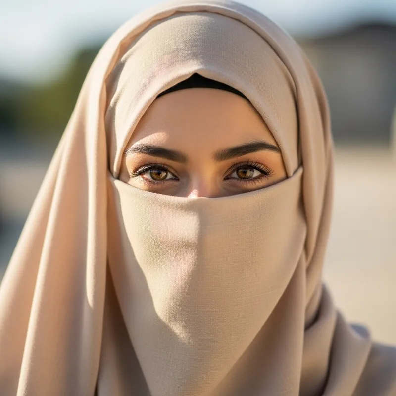 Muslim Woman in Beige Headscarf