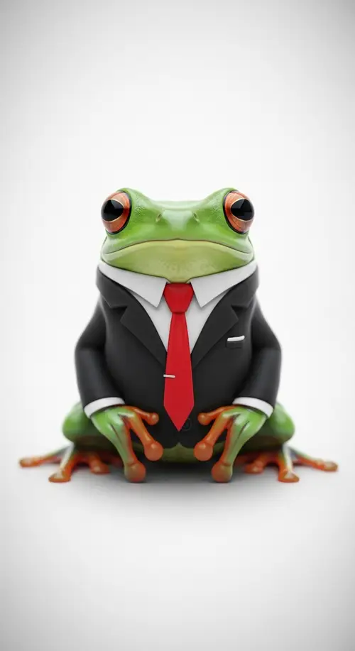 Elegant Green Frog in Dapper Black Suit with Red Tie