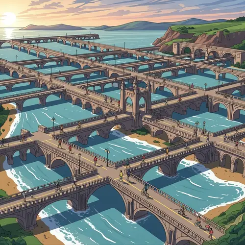 Public Space by the Sea with Scenic Bridges