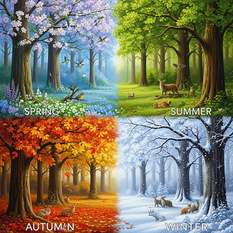 Temperate Forest Seasons: Spring, Summer, Autumn, Winter