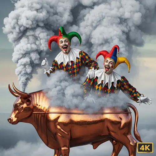 Surreal Jesters Steaming in Copper Bull Realism 4K