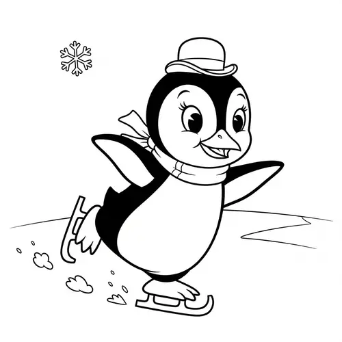 Playful Cartoon Penguin in Vintage Style for Coloring Fun