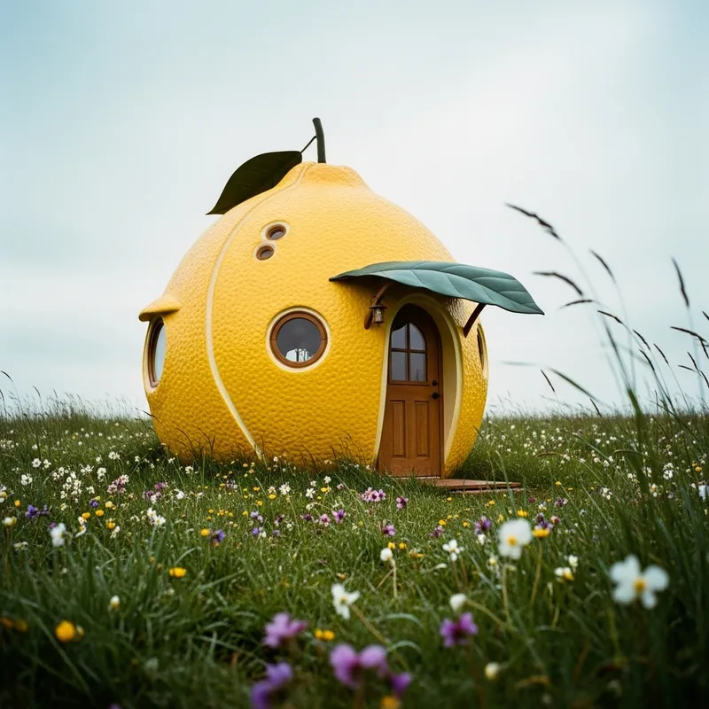 Lemon-Shaped House on Spring Meadow with Kodak Vision3 500
