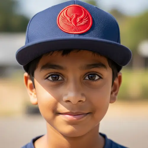 Young South Asian Boy in Navy Blue Snapback Cap
