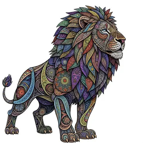 Intricate Geometric Lion Fractal Art | Powerful Mane Design