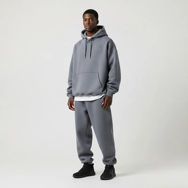 Men's Oversized Sporty Hooded Suit on Model