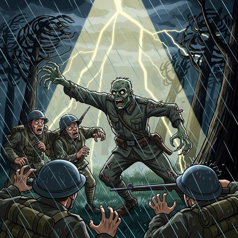Zombie Soldier in Forest Storm | Animated Illustration
