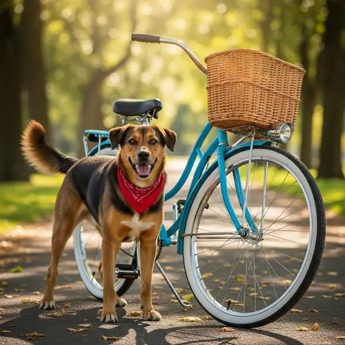 Happy Brown Dog with Vintage Bicycle | Fun Ride in the Park