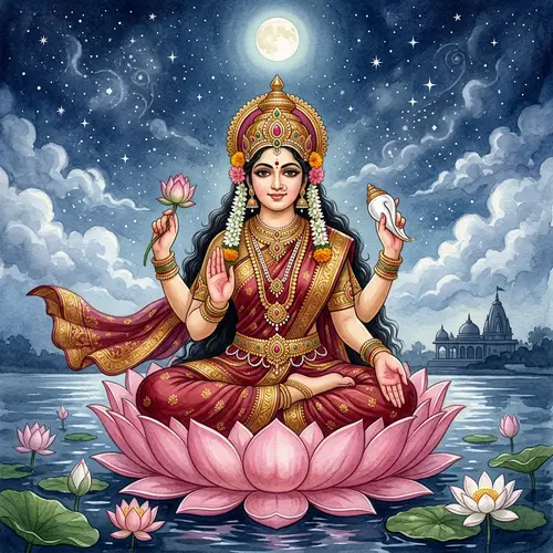Respectful Illustration of Hindu Goddess in Traditional Sari