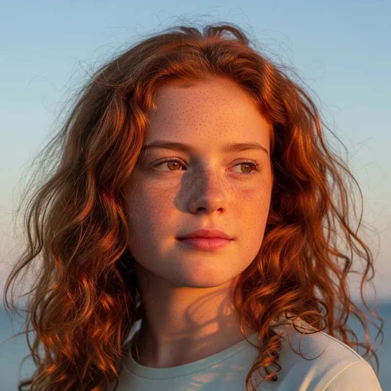 Captivating Ginger Girl with Freckles in Serene Setting