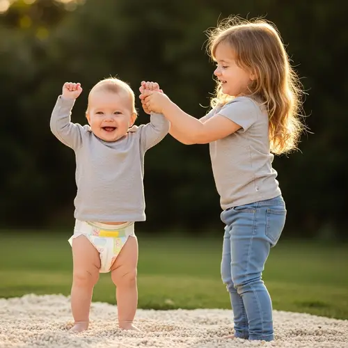 Adorable Preschooler and Sister Sharing Joyful Moment
