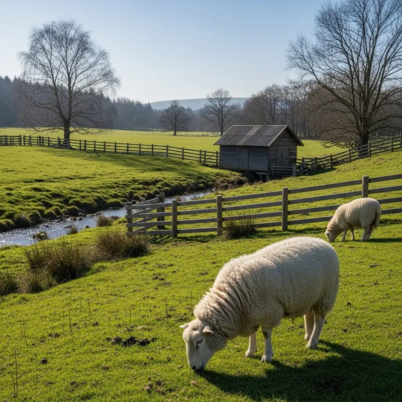 Sheep Grazing in a Peaceful Countryside Sheep Grazing in a Peaceful Countryside