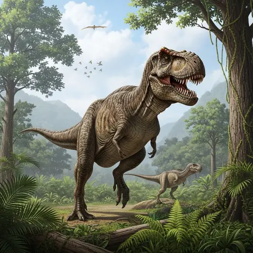 Prehistoric Dinosaur Roaming in Lush Jungle