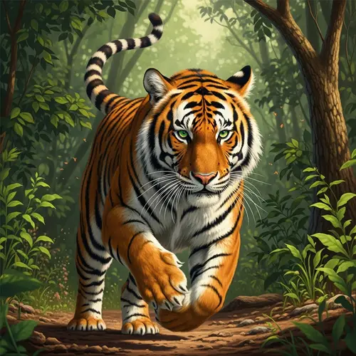 Vibrant Galloping Tiger in Wild Jungle | Stunning Wildlife Image