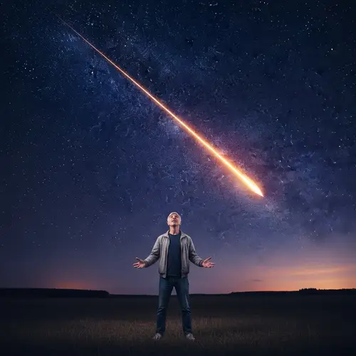 Man Witnessing Spectacular Meteor in Night Sky