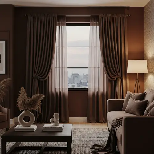 Contemporary Chocolate Interior Design with Beautiful Curtain Window View