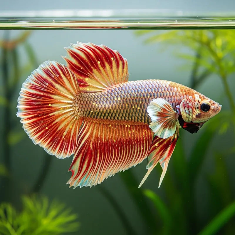Golden Galaxy Betta Fish with Red Gold Pattern