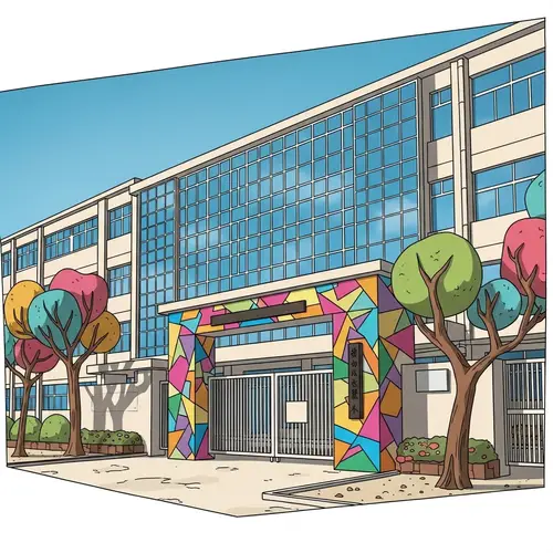 Abstract School Building Art - Vibrant & Surreal