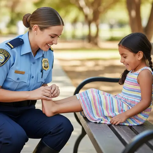 Joyful Interaction: Officer Tickling Girl's Feet | Police Community Bond