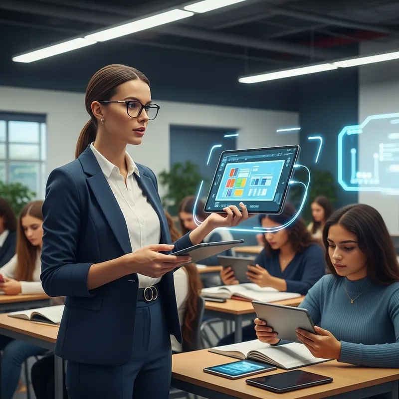 21st Century Digital Teacher in Stylish Classroom Setting