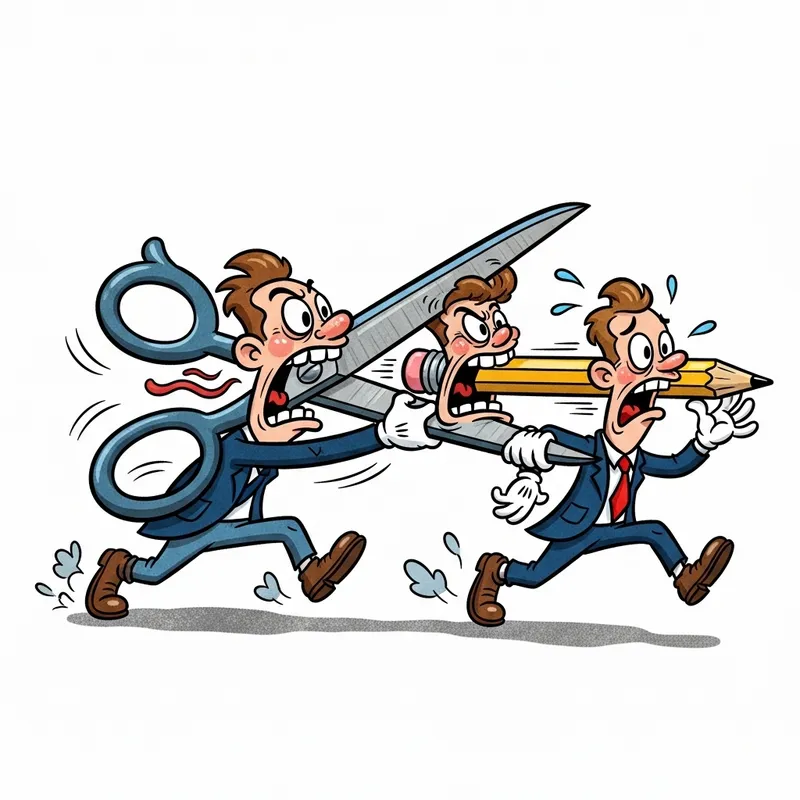 Comical Scissors Chase Pencil in Vibrant Cartoon