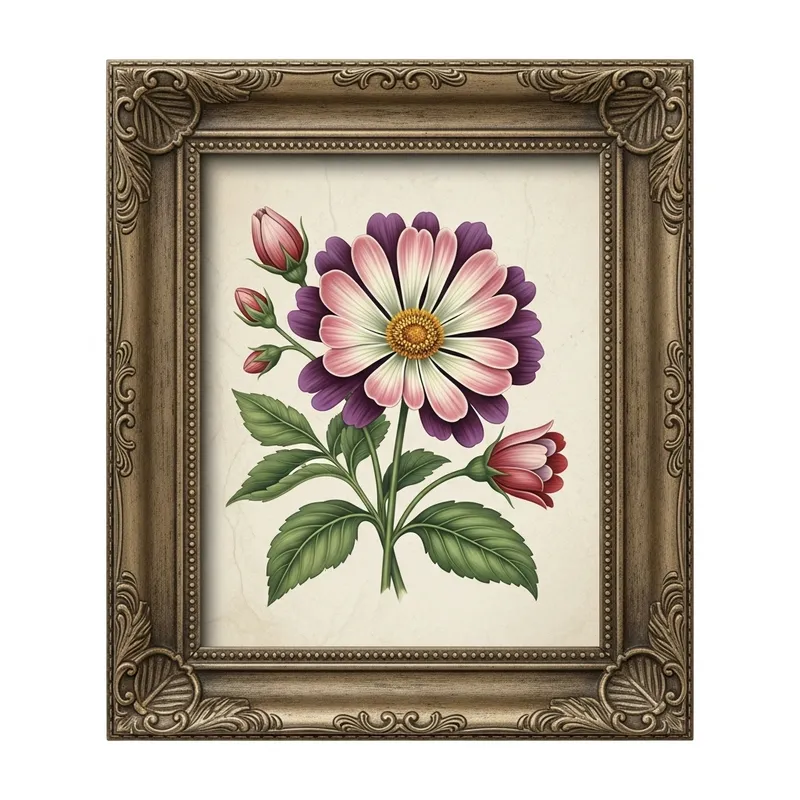 Realistic Flower Art in Antique Frame